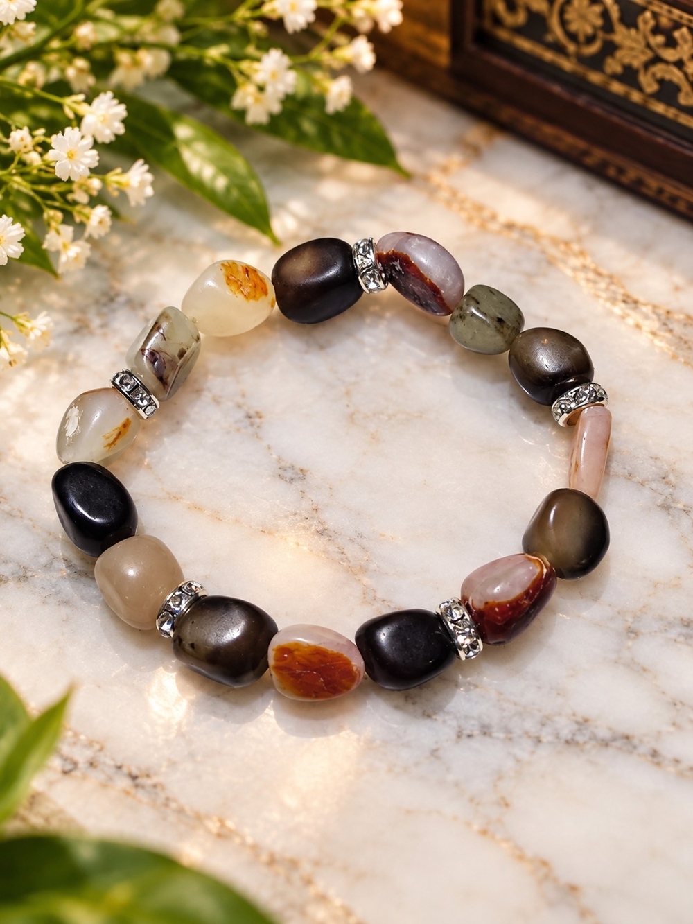 Natural Mixed Stone Bracelet - Jade-Type & Agate Beads - 25g